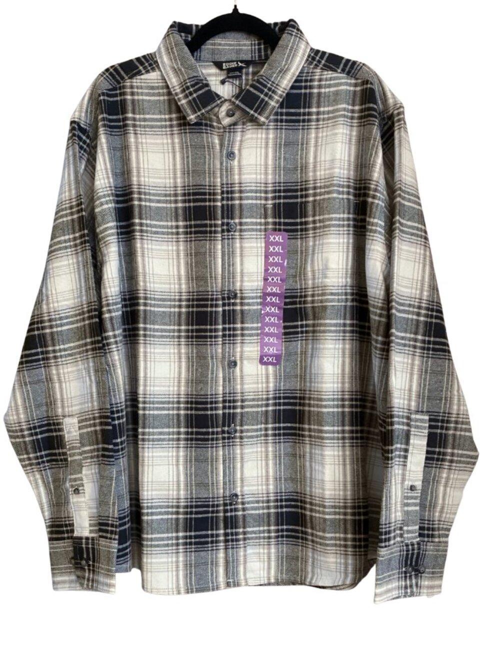 NTW Eddie Bauer Men’s XXL Plaid Button Down Shirt Black Cream Rustic Outdoor
